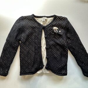 Eliane Et Lena Black Crochet One Button‎ Closure Cardigan Toddler Girls 2A